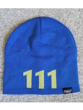 Fallout Beanie Blue with Yellow Vault 111 Lettering Warm Winter Hat Video Game